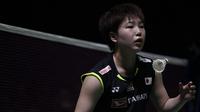 Tunggal putri Jepang, Akane Yamaguchi, berhasil mengalahkan Pusarla Sindhu pada Indonesia Open 2019 di Istora Senayan, Minggu (21/7). Akane menang 21-16 dan 21-18 dari Pusarla. (Bola.com/Vitalis Yogi Trisna)