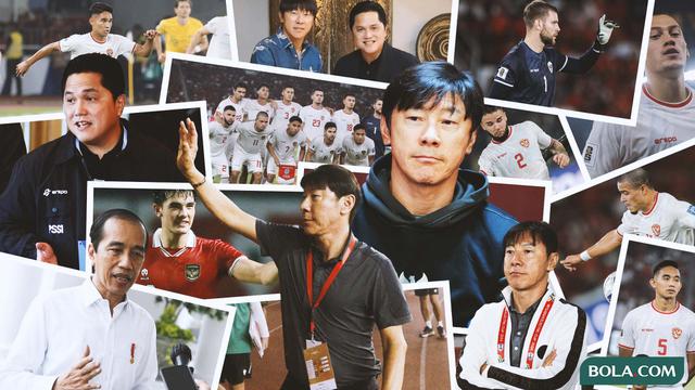 Kolase - Shin Tae-yong bersama Erick Thohir, Elkan Baggott, para pemain, dan Joko Widodo