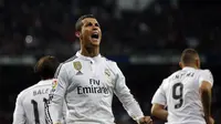 Bintang Madrid Cristiano Ronaldo usai mencetak gol ke gawang Villarreal (Reuters)