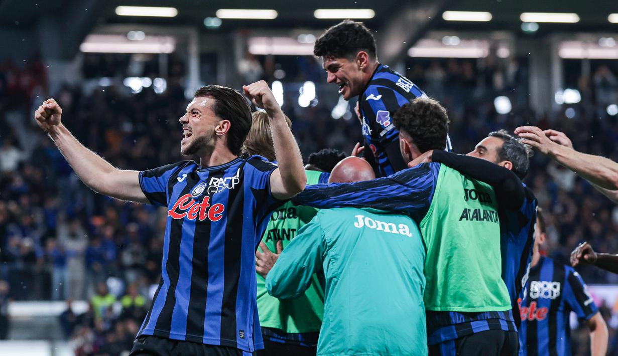 Atalanta sukses menaklukkan AS Roma pada laga Liga Italia di Stadion Gewiss, Selasa (13/5/2025) dini hari WIB. (Stefano Nicoli/LaPresse via AP)