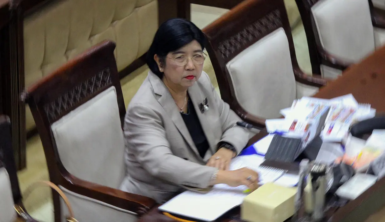 Calon Gubernur Bank Indonesia (BI) Destry Damayanti mengikuti uji kelayakan dan kepatutan (fit and proper test) bersama Komisi XI DPR di Kompleks Parlemen, Senayan, Jakarta, Rabu, 26 Agustus 2026. (KLY/ Arie Basuki)