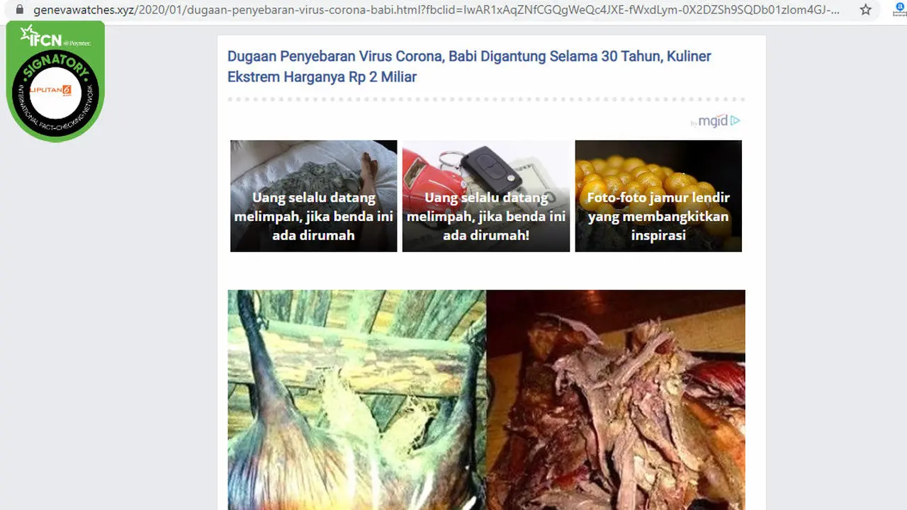 Cek Fakta: Kuliner Ekstrem Babi Digantung 30 Tahun Terkait Virus Corona?