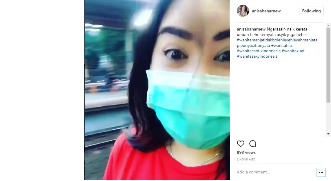 Nikmati liburan, Anisa Bahar pilih naik kereta (Foto: Instagram)