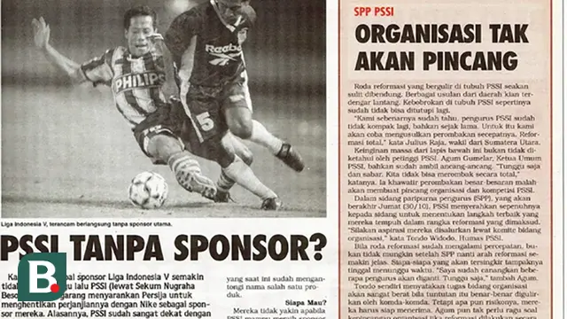 Berita soal masalah yang mendera Liga Indonesia 1997-1998 di Tabloid Bola