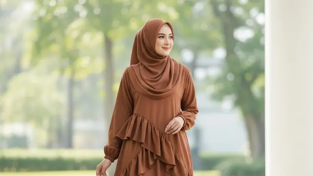 Model Gamis Warna Mocca Elegan