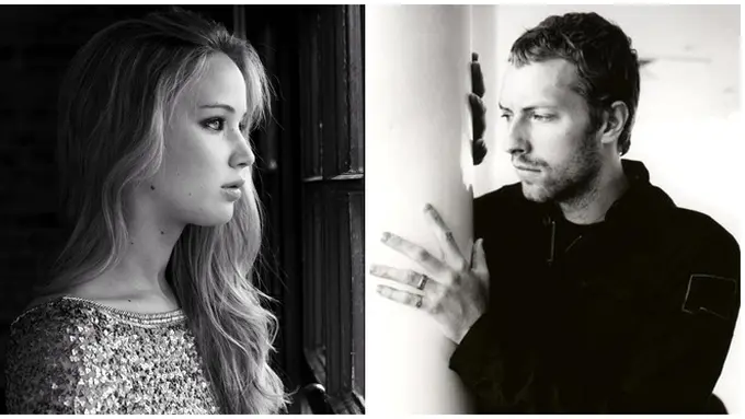 Ilustrasi Chris Martin dan Jennifer Lawrence sedang CLBK