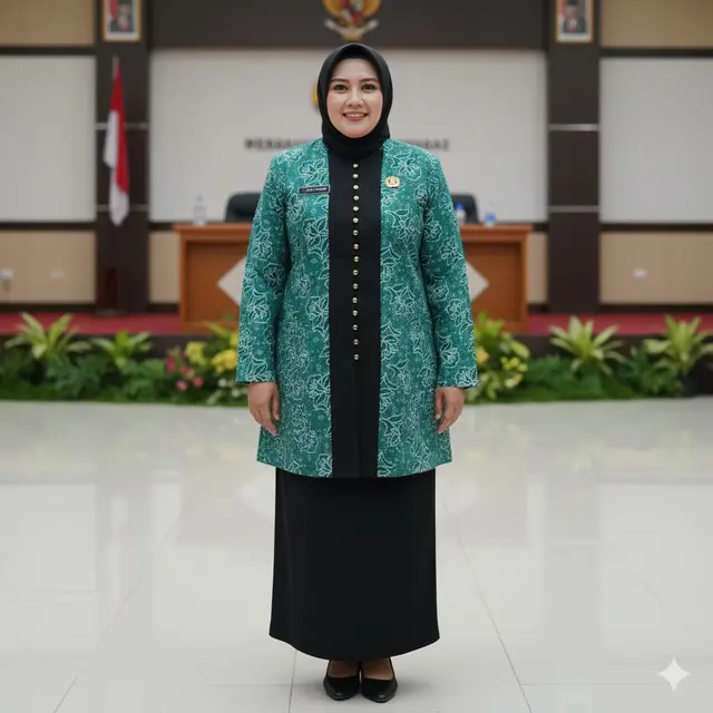 Seragam PKK Nasional dengan Aksen Vertikal pada Tengah Baju (Gemini AI)