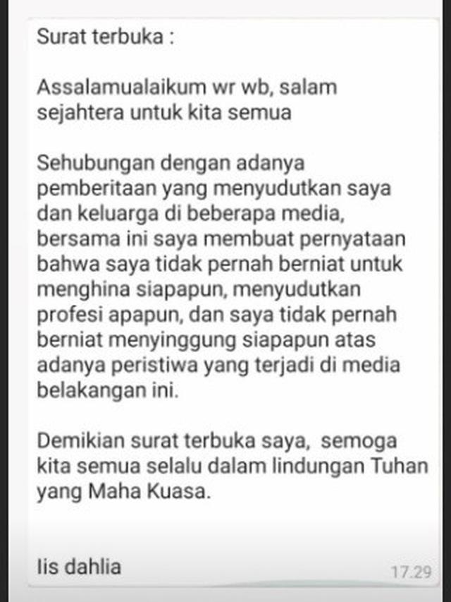 Iis Dahlia Tulis Surat Terbuka Buntut Driver Ojol Datangi Rumahnya, Ini 5 Faktanya