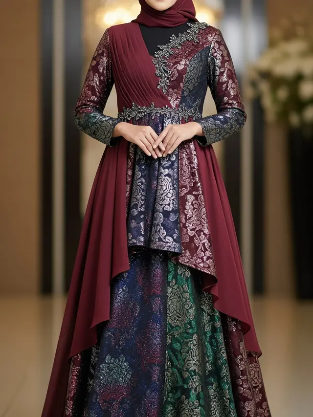 Gamis Warna Gelap & Brokat Metalik