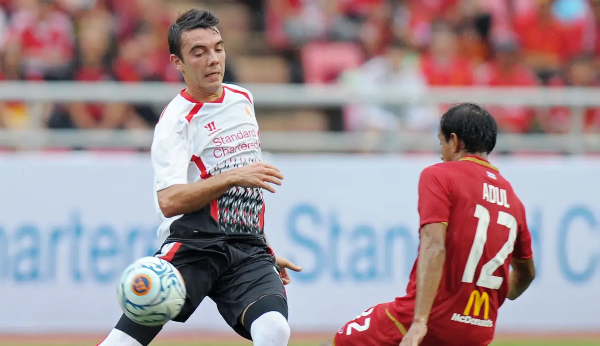 Iago Aspas - Pemain yang didatangakn dari Celta Vigo pada 2013 itu nyatanya kesulitan menembus skuat utama Liverpool. Ia kalah bersaing dengan Sterling, Suarez, hingga Sturridge.  (AFP/Pornchai Kittiwongsakul)