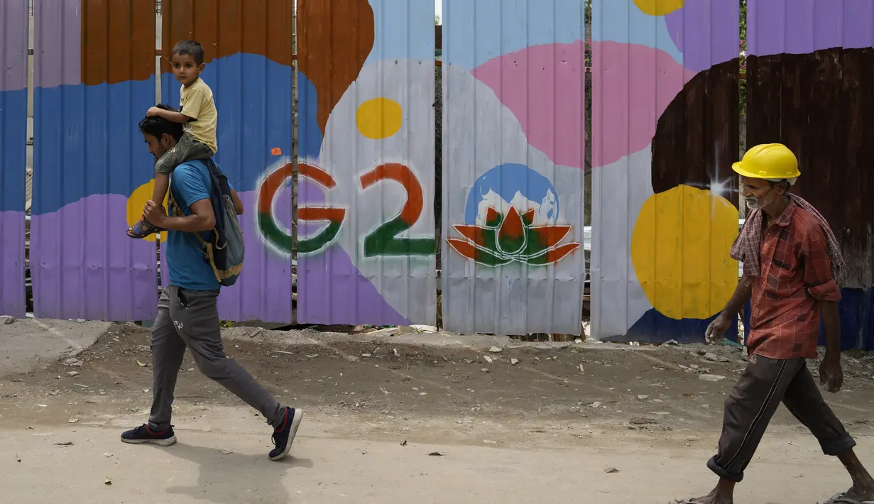 Seperti diketahui, India menjadi tuan rumah pada pertemuan puncak G20 di New Delhi pada 9 September 2023.  (AP Photo/Manish Swarup)
