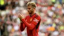 Ekspresi pemain Manchester United, Mason Mount saat melawan Olympique Lyon dalam pertandingan ujicoba yang berlangsung di di Stadion Murrayfield, Rabu (19/07/23). (Twitter/@ManUtd)
