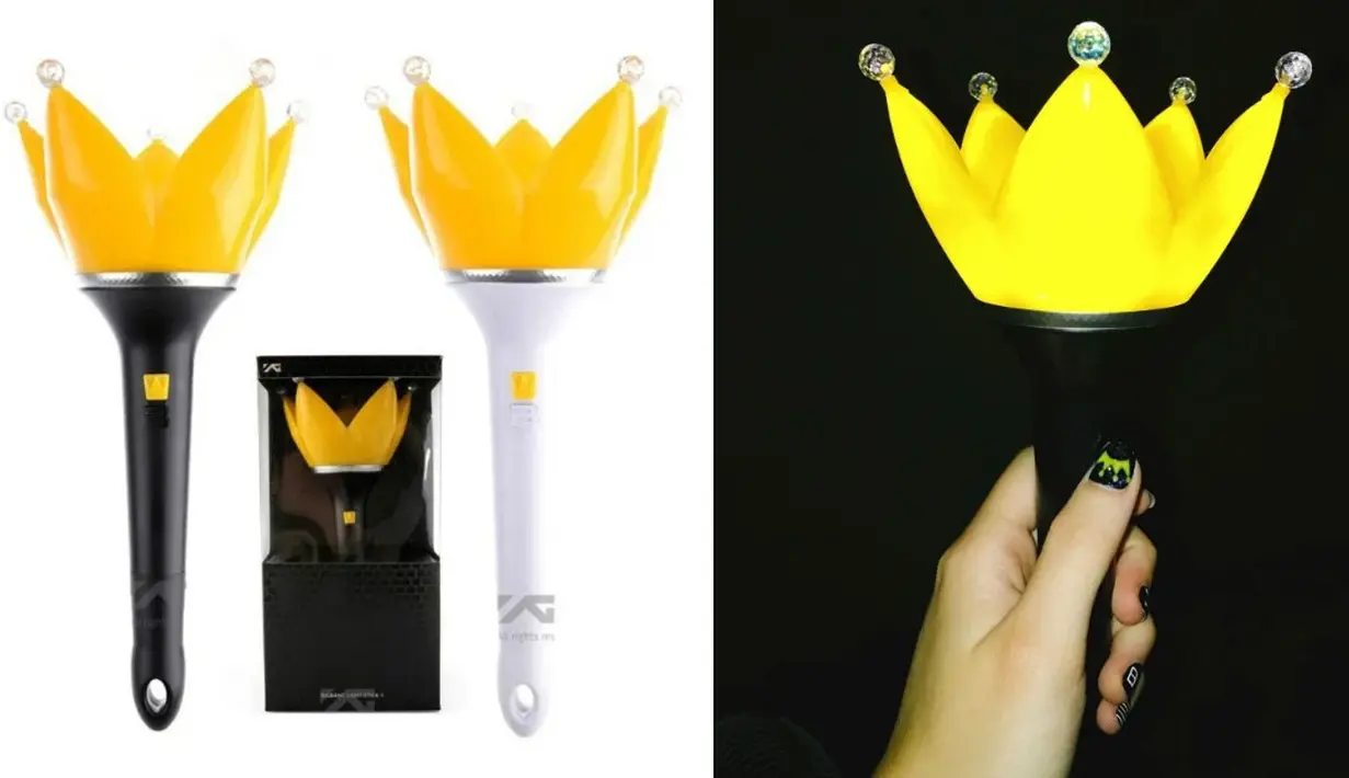 Lightstick milik BigBang mempunyai desain seperti mahkota di bagian atasnya. Siapa yang menyangka jika lightstick merupakan lightstick yang paling banyak terjual. (Foto: koreaboo.com)