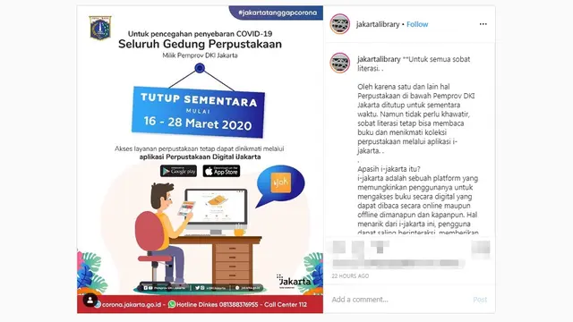Penutupan Sementara Seluruh Gedung Perpustakaan di Jakarta