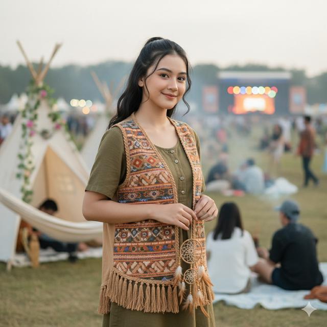 Prompt AI Edit Foto Festival Musik Gaya Boho Outdoor