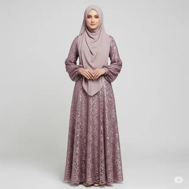 Gamis Outer Brokat Lepas (2-in-1)