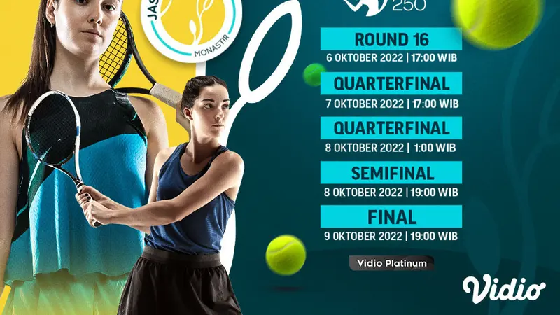 Dapatkan Link Live Streaming WTA 250 Jasmin Open 2022 di Vidio 6 sampai 9 Oktober : Babak 16 Besar Hingga Final