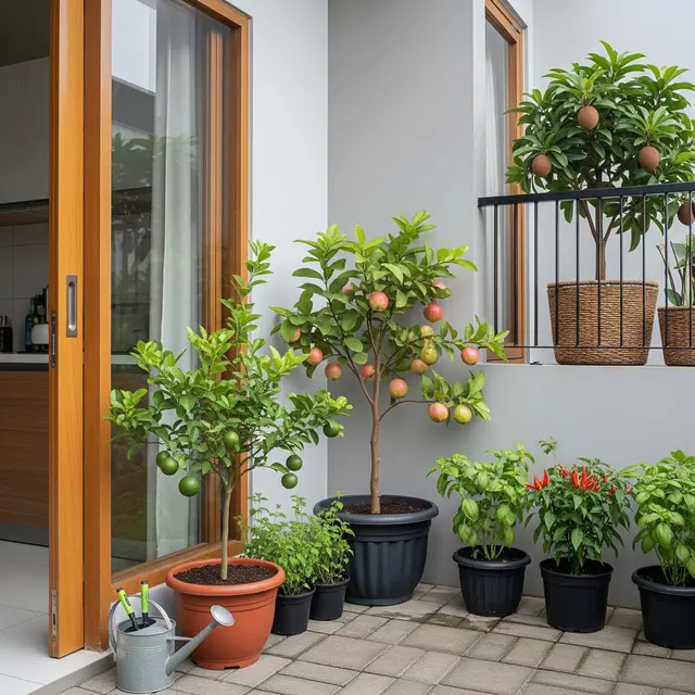 Kebun dapur Tanaman Buah dalam Pot (Tabulampot) (Gemini AI)