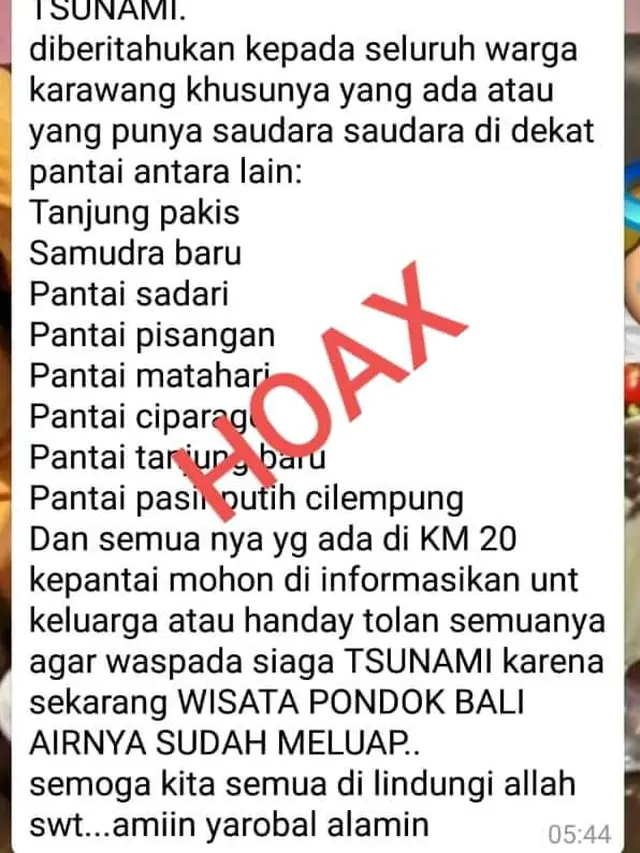 Info tsunami datangi Karawang hoaks