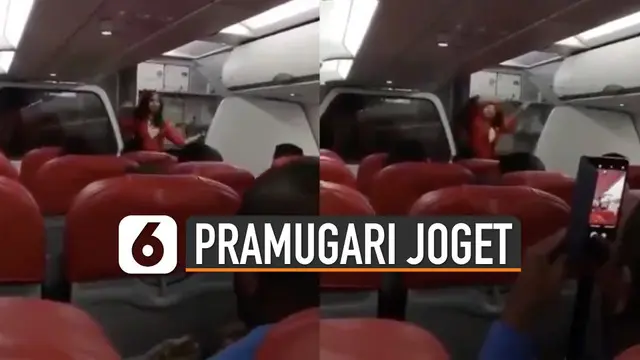 Diiringi lagu BlackPink, pramugari itu berjoget mengikuti iramanya.