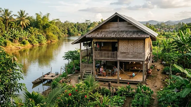 Inspirasi Rumah dengan Kebun Menghadap Sungai