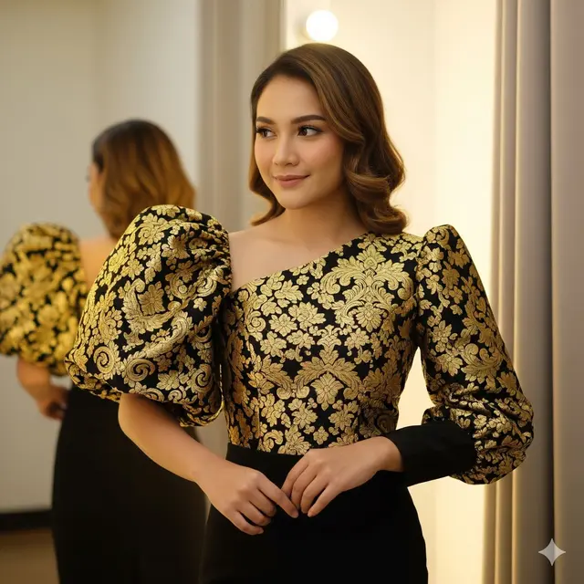 Blouse Batik Lengan Balon Model Asimetris