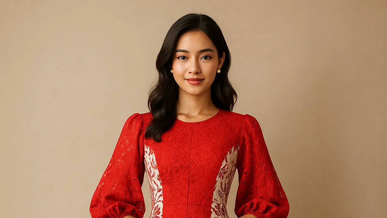 Dress Batik Kombinasi Brokat Lengan Balon