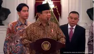 Prabowo Subianto-Gibran Rakabuming mengumumkan susunan kabinet menteri pada Minggu malam (20/10/2024) ini. foto: Youtube&nbsp;Sekretariat Presiden