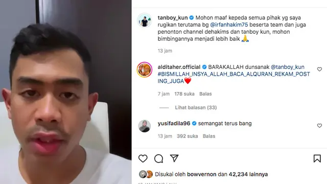 Tanboy Kun Minta Maaf Usai Sebut Irfan Hakim Hanya Drama Saat Dilarikan ke Rumah Sakit Karena Makan Keripik Pedas