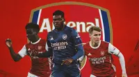 Arsenal - Bukayo Saka, Thomas Partey, Martin Odegaard (Bola.com/Adreanus Titus)