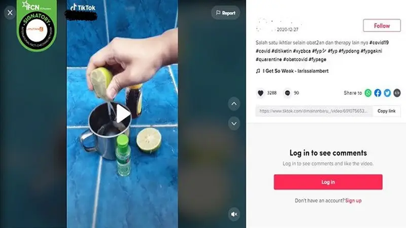 Gambar Tangkapan Layar Klaim Resep Mengobati Covid-19 dengan Minum Campuran Jeruk Nipis, Madu, Minyak Kayu Putih (sumber: Facebook).