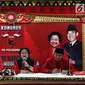 Ketua Umum PDIP Megawati Soekarnoputri (dua kanan) bersama Ketua DPD PDIP Jatim Kusnadi (kiri), Ketua DPD PDIP Kepri Surya Respationo (dua kiri), dan Ketua DPD PDIP Jambi Eddy Purwanto memberi keterangan pers, Bali, Kamis (8/8/2019). Megawati kembali jabat Ketua Umum PDIP. (Liputan6.com/JohanTallo)