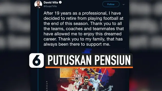 David Villa mengumkan bakal pensiun pada akhir musim ini. Kendati pensiun, ia tak akan jauh dari lapangan hijau. Sebab, eks striker Barcelona ini mengaku sudah memiliki proyek pribadi yang sedang dirintisnya, yakni grup DV7.