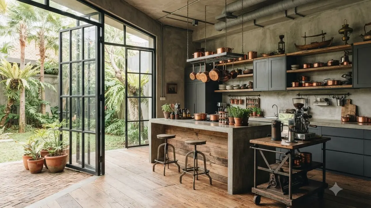 Model Dapur Industrial dengan Bukaan Lebar