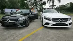 Mercedes-Benz C200 EQ Boost (kiri) dan C300 AMG Line saat peluncuran Mercedes Benz The new C-Clas Production Roll-off di Pabrik Mercedes-Benz, Wanaherang, Bogor, Selasa (11/12). (Liputan6.com/Herman Zakharia)