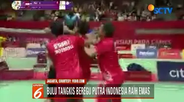 Medali emas diraih setelah tim putra Indonesia berhasil menekuk tim putra Malaysia dengan skor 2-1.