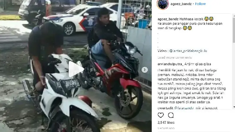 Kocak Nih, Pemotor Ditilang Langsung Pura-Pura Kesurupan (Foto: Instagram)