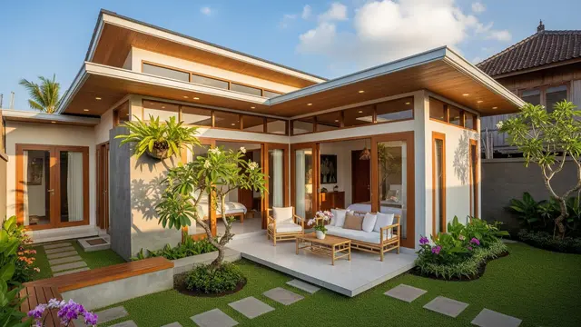 Desain Eksterior Rumah Kecil di Desa Tampak Modern Elegan