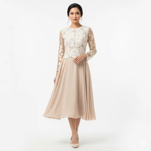 Model Baju Brokat Midi Dress Kombinasi Chiffon Terbaru.