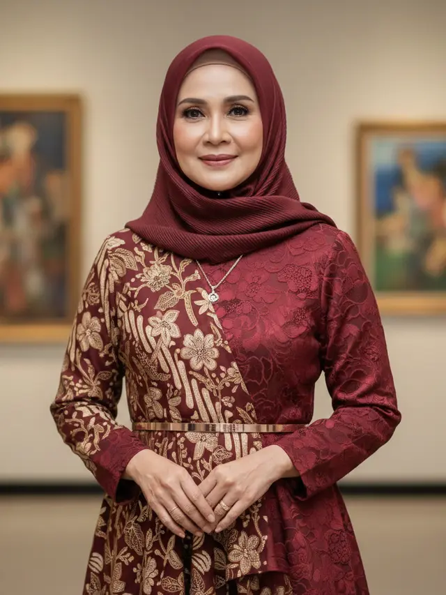 Gamis Batik Brokat Warna Maroon untuk Ibu 50 Tahun (Foto: Gemini AI)
