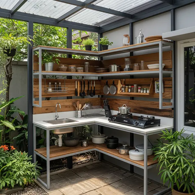 9 Desain Dapur Kecil Baja Ringan di Sudut Belakang Rumah, Fungsional dan Estetis