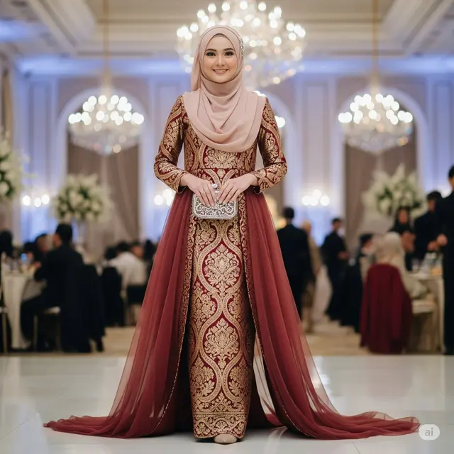 Gamis Brokat Two-Tone + Outer Tulle Panjang