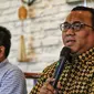 Ketua Pelaksana Syukuran Inagurasi Presiden dan Wakil Presiden RI 2019-2024 Andi Gani Nena Wea (kanan) memberi keterangan pers di Jakarta, Senin (14/10/2019). Syukuran pelantikan Joko Widodo-Ma'ruf Amin sebagai presiden dan wapres akan digelar di beberapa kota di Tanah Air. (Liputan6.com/JohanTallo)