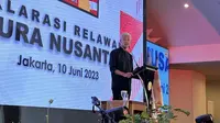 Bakal calon presiden Ganjar Pranowo dalam acara deklarasi relawan Gapura Nusantara di Jakarta Utara, Sabtu (10/6/2023). (Foto: Dokumentasi PDIP).
