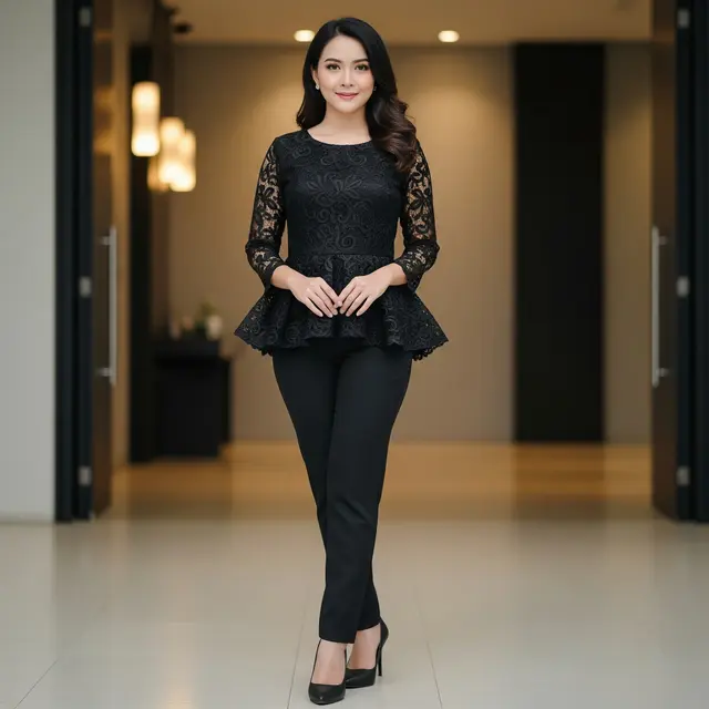 9 Model Atasan Brokat Warna Hitam Elegan, Gaya Klasik Modern