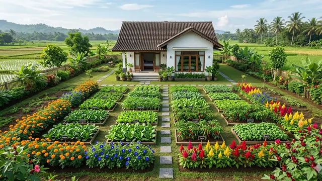 Ide Rumah Sederhana di Desa dengan Halaman Luas Jadi Kebun Produktif./Gemini