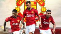 Manchester United - Marcus Rashford, Bruno Fernandes, Casemiro (Bola.com/Adreanus Titus)