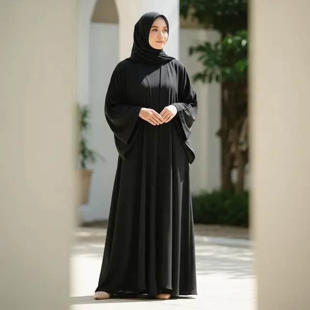 9 Model Abaya Serba Hitam Anti Mencolok untuk Cuaca Panas, Tampil Nyaman Elegan