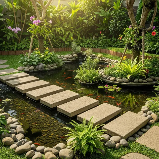 9 Ide Memadukan Kolam Ikan dan Taman Mungil agar Aman untuk Anak-anak