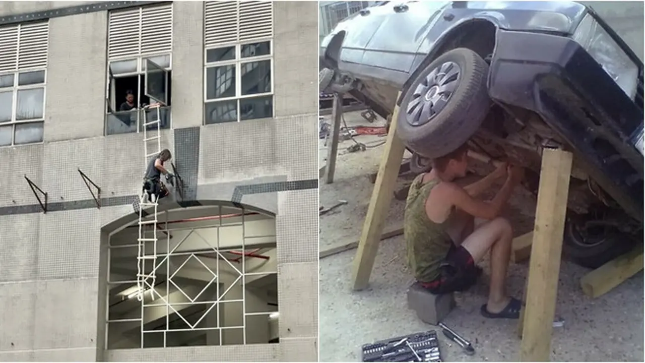 7 Orang Ini Lakukan Pekerjaan Bahaya Tanpa Alat Pengaman, Nekat Banget